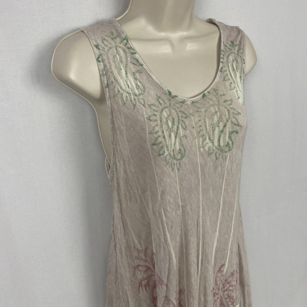 Vintage Jessica Taylor Dress 2X Beige Paisley Tropical Coastal Beachy Grunge Y2K - Picture 3 of 11